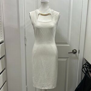 BCBGMaxAzria White Dress With Gold Accents 💛🤍